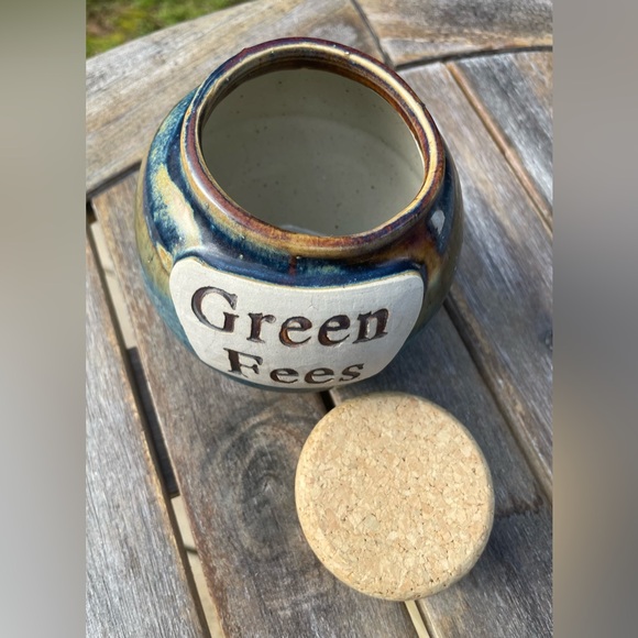 "GREEN FEES" Tumbleweed Pottery Handcrafted in North Carolina Cork Top Golf Bank - Picture 5 of 8